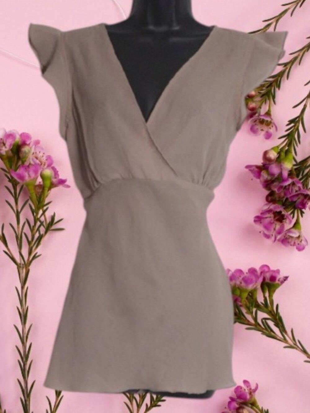 Retro Elegant Smoke Color Flutter Sleeve Blouse Marianne Size Small